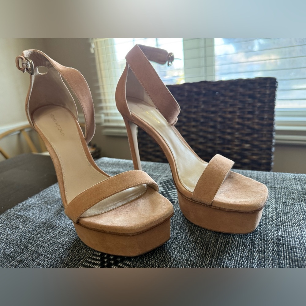 Stuart Weitzman blush suede platform size 7 worn once - Picture 6 of 15